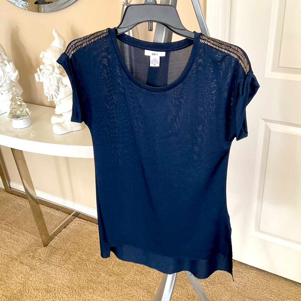 Bar III Blue sheer top with shoulder detail XS